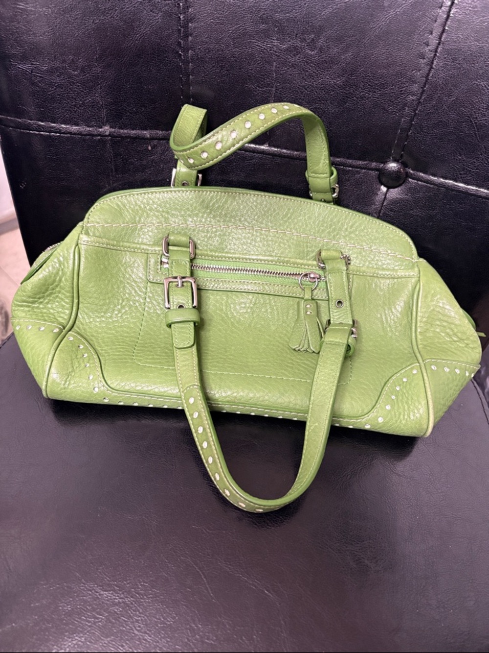 Coach Lime Green Leather Shoulder Satchel